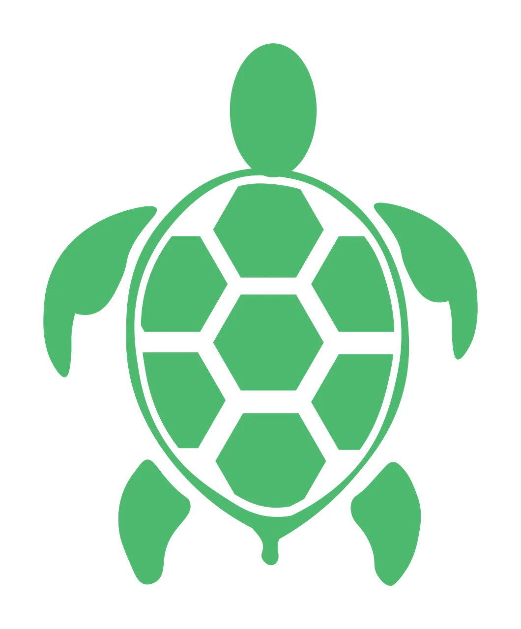 Silhouette Design of Sea turtle with shell pattern, hexagons and marine life in green and white