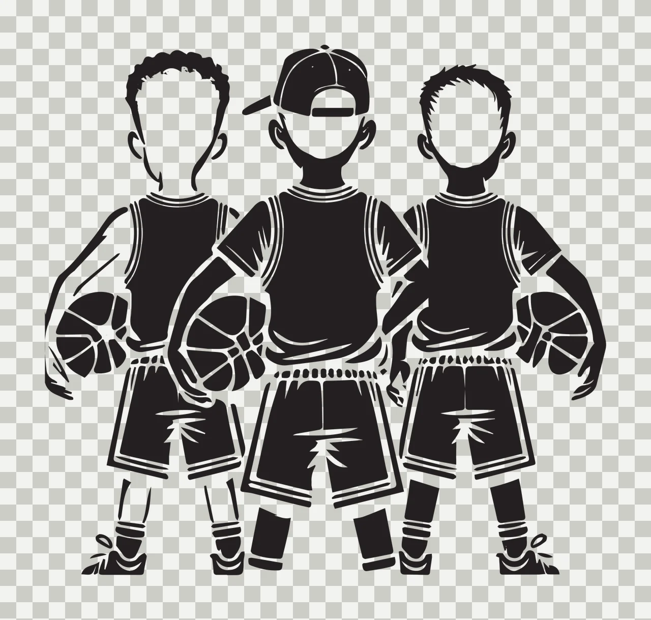Three Basketball Players Silhouette Graphic standing people transparency and detail preview thumbnail