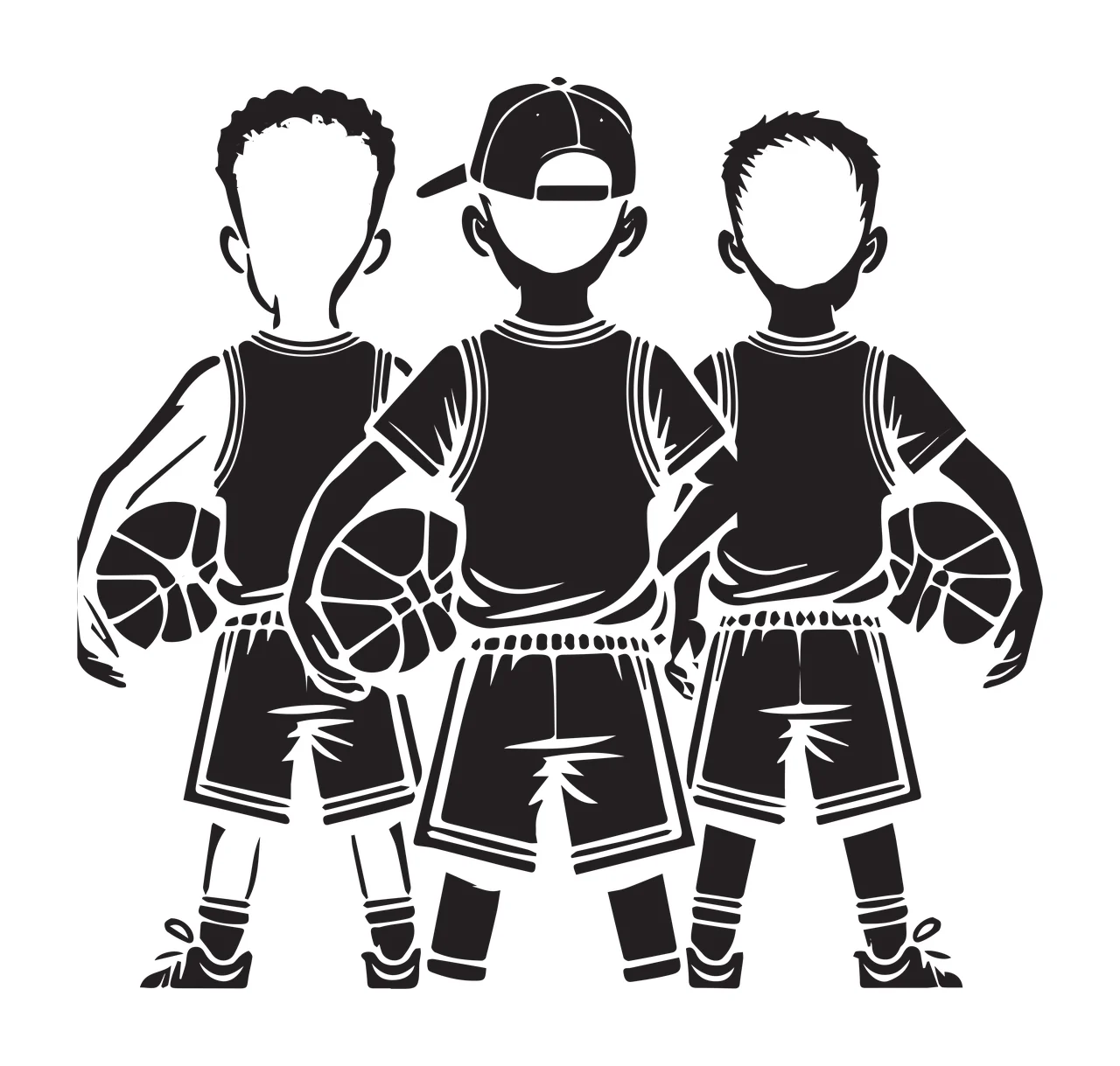 Three Basketball Players Silhouette Graphic standing people