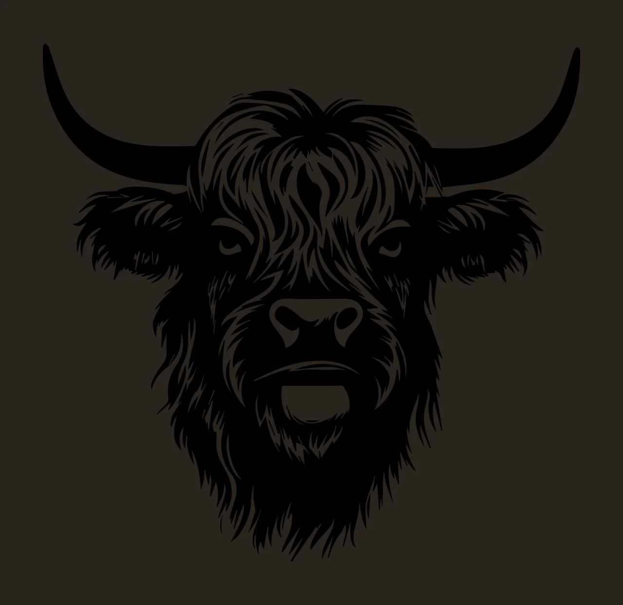 Hairy Bull Head Black Silhouette staring horn fur white animal contrast preview thumbnail