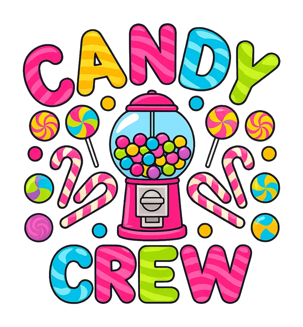 Candy Gumball Machine Filled With Lollipops canes lettering