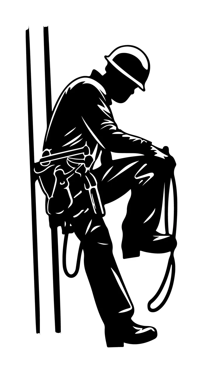 Utility Worker Holding Rope Silhouette working pole helmet