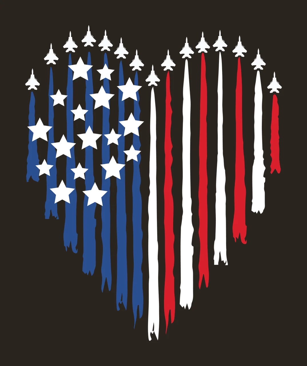 Patriotic Heart Shape With Airplanes stars trails silhouette contrast preview thumbnail
