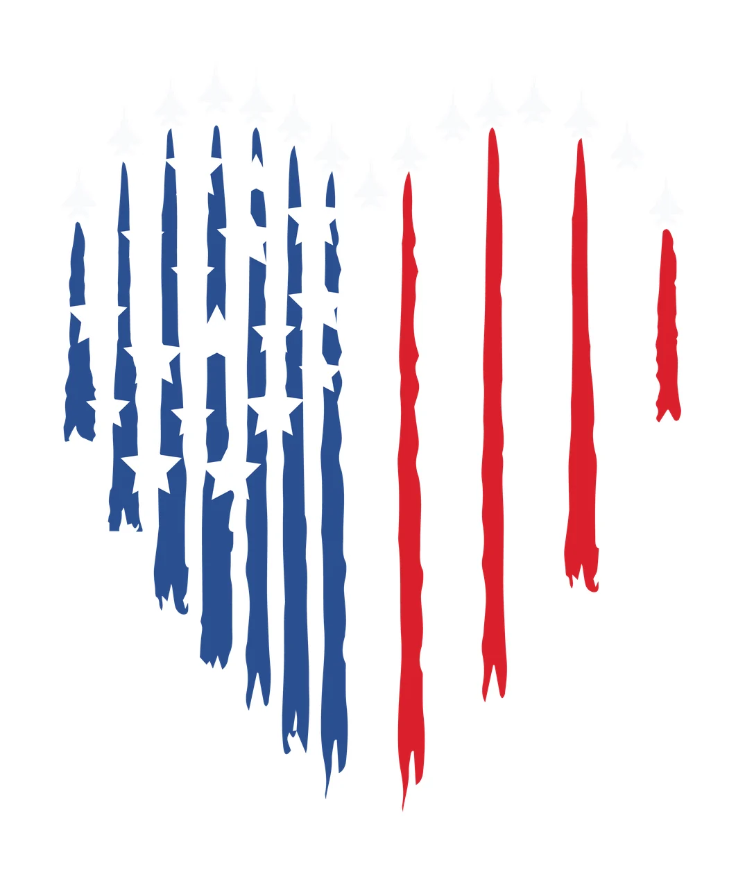 Patriotic Heart Shape With Airplanes stars trails silhouette