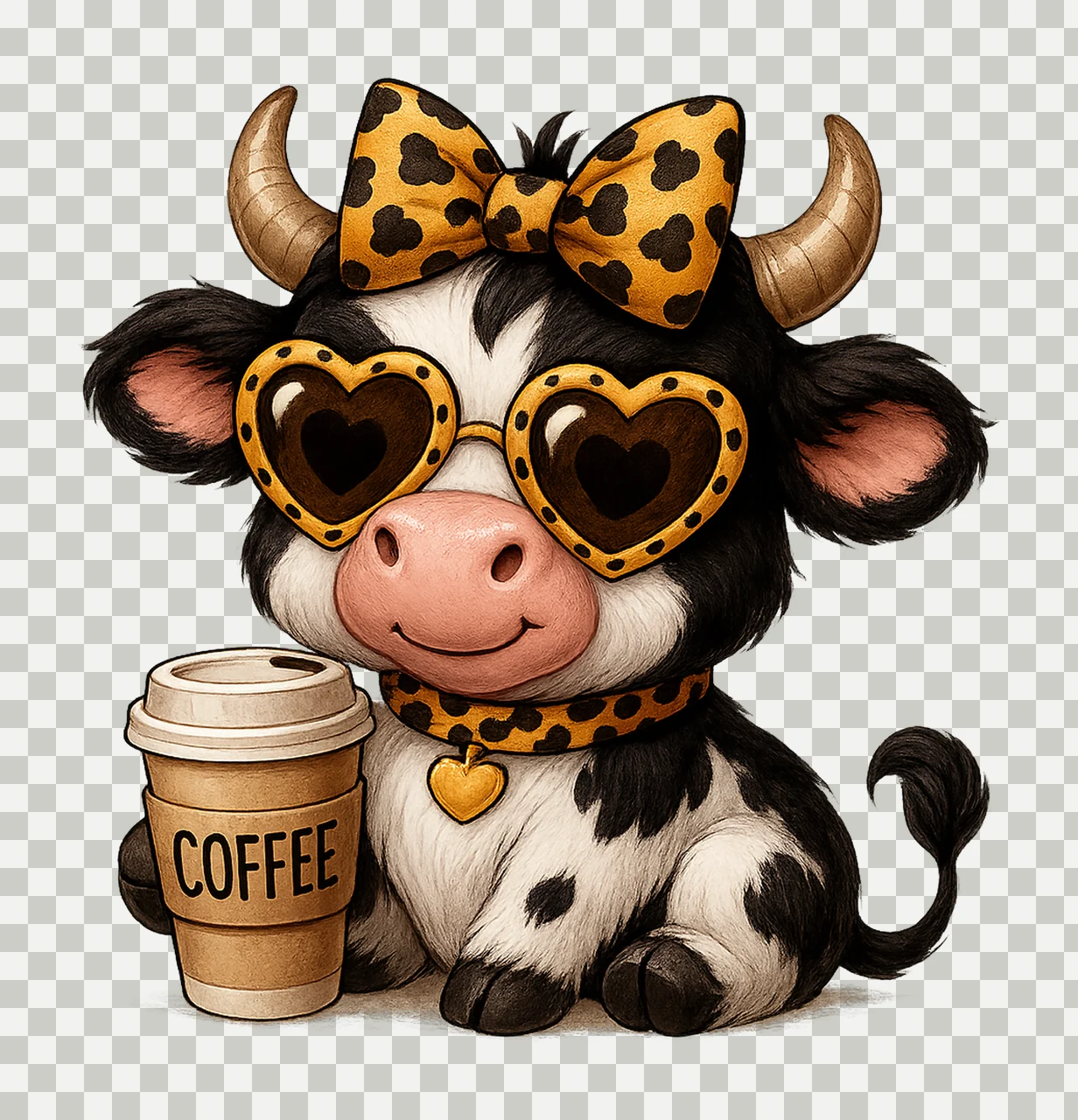 Leopard Bow Cow Artwork Funny Coffee Animal Farm Sublimation transparency and detail preview thumbnail