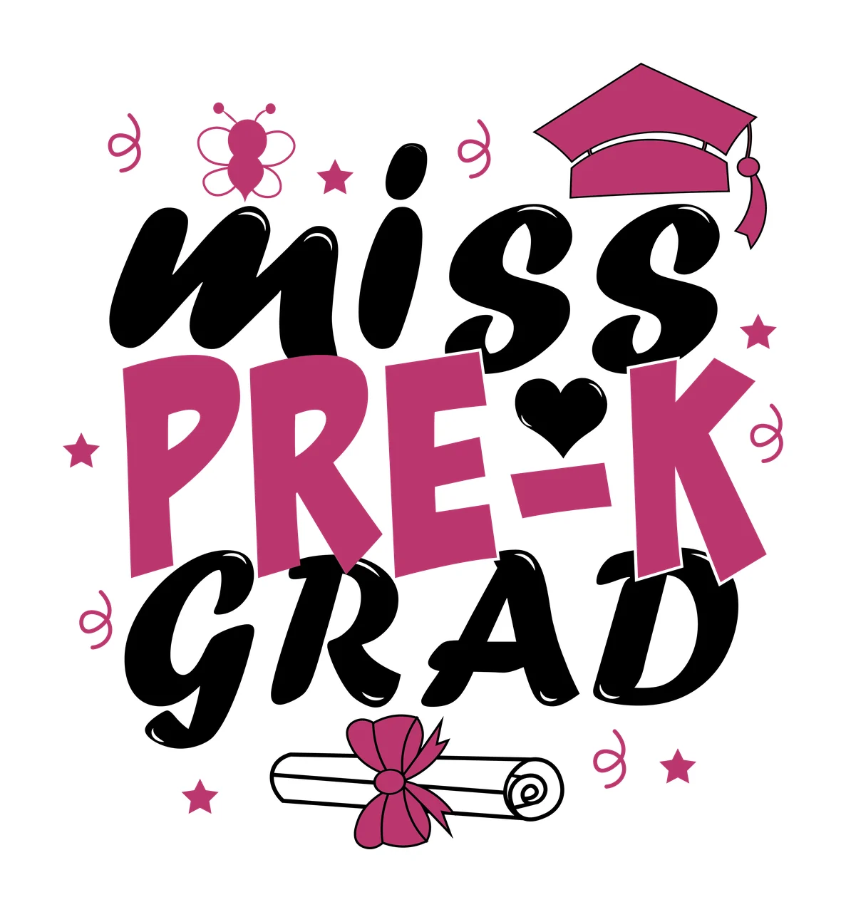 Miss With Bee text insect decorating graduation cap diploma