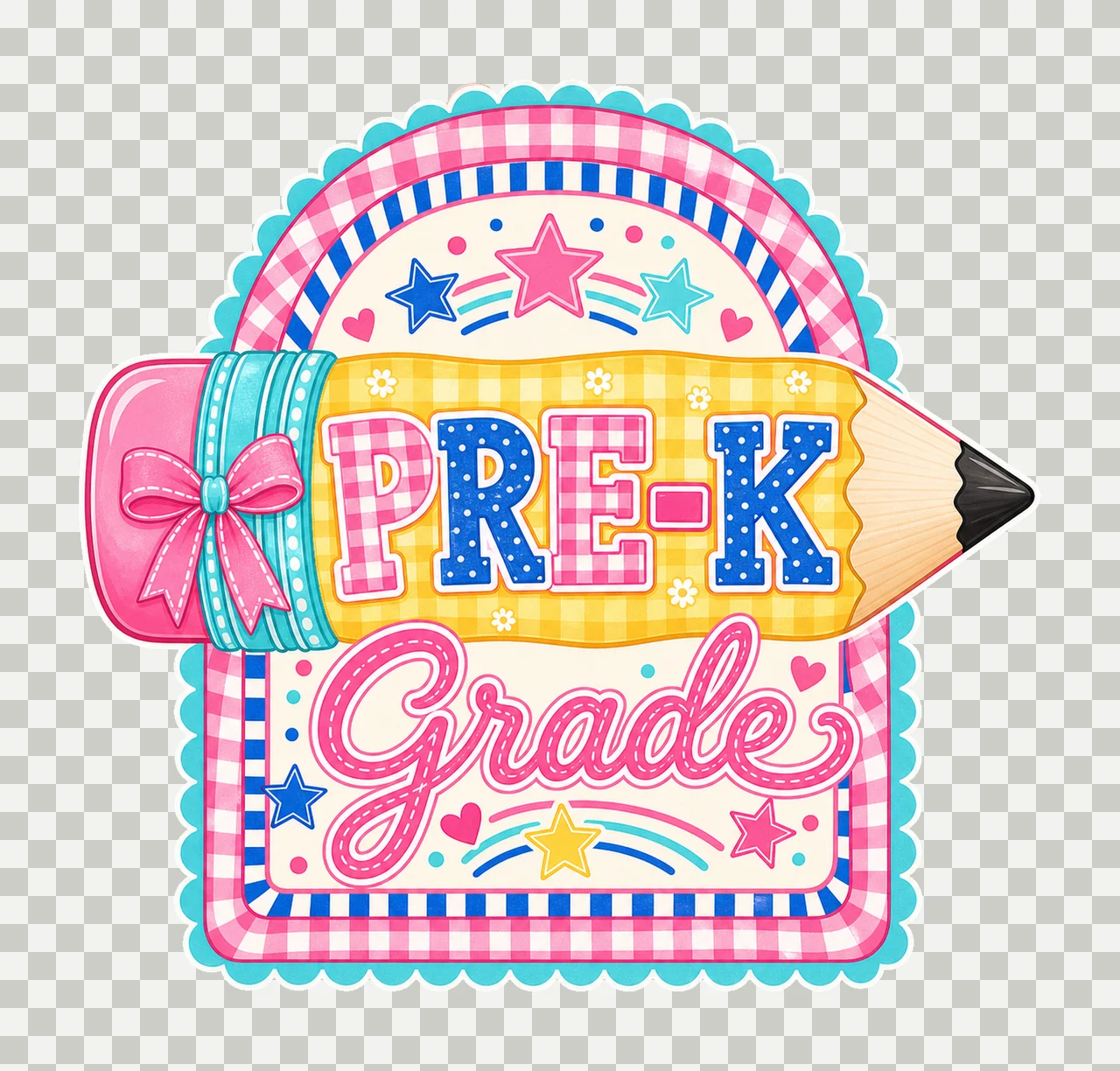 Preppy Back to School Pink Gingham Pennant Flag Variation A transparency and detail preview thumbnail