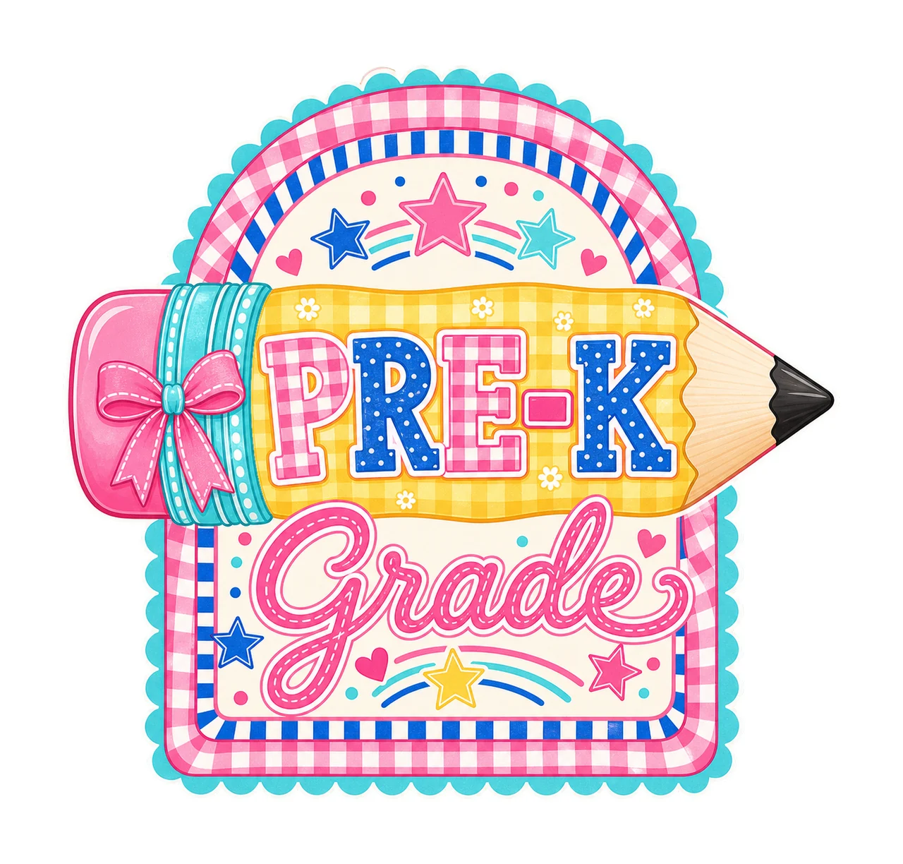 Preppy Back to School Pink Gingham Pennant Flag Variation A