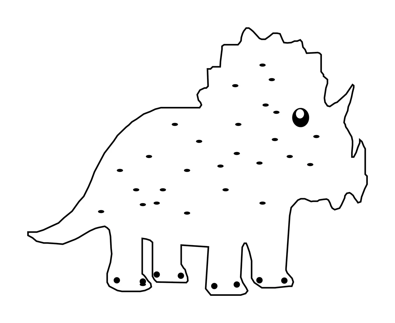 Dinosaur Triceratops Line Drawing standing spots horn black