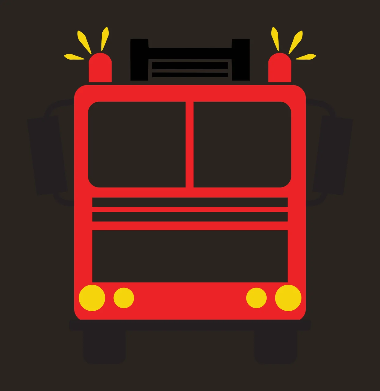 Fire truck Illustration with windshield, red sirens, yellow headlights and side mirrors in black contrast preview thumbnail