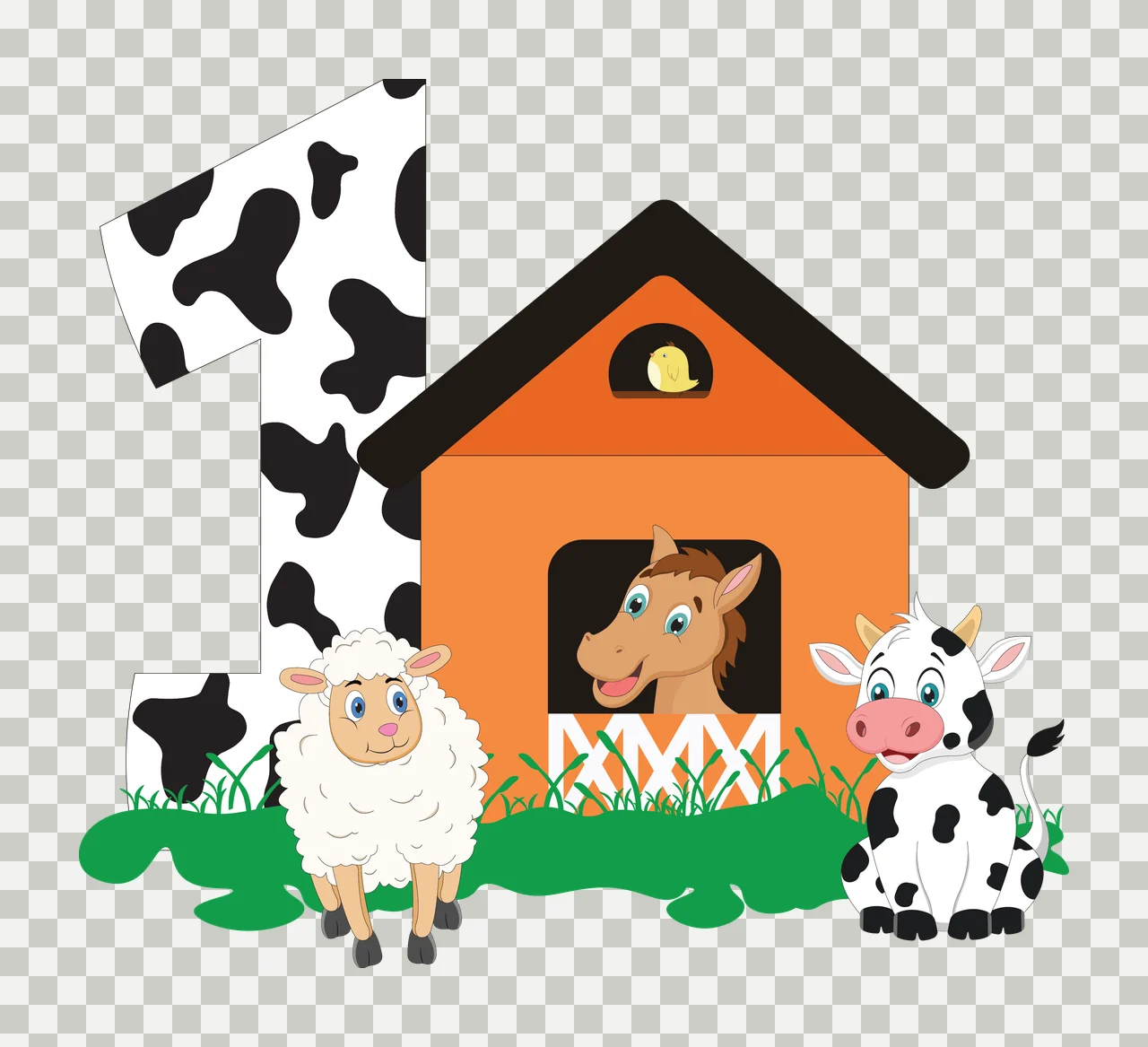 Farm Number One With Animal Silhouettes standing cow sheep transparency and detail preview thumbnail