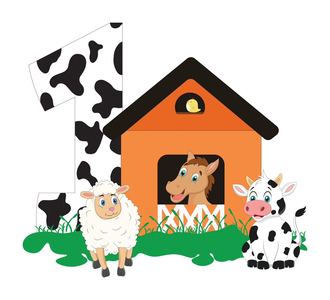 Farm Number One With Animal Silhouettes standing cow sheep