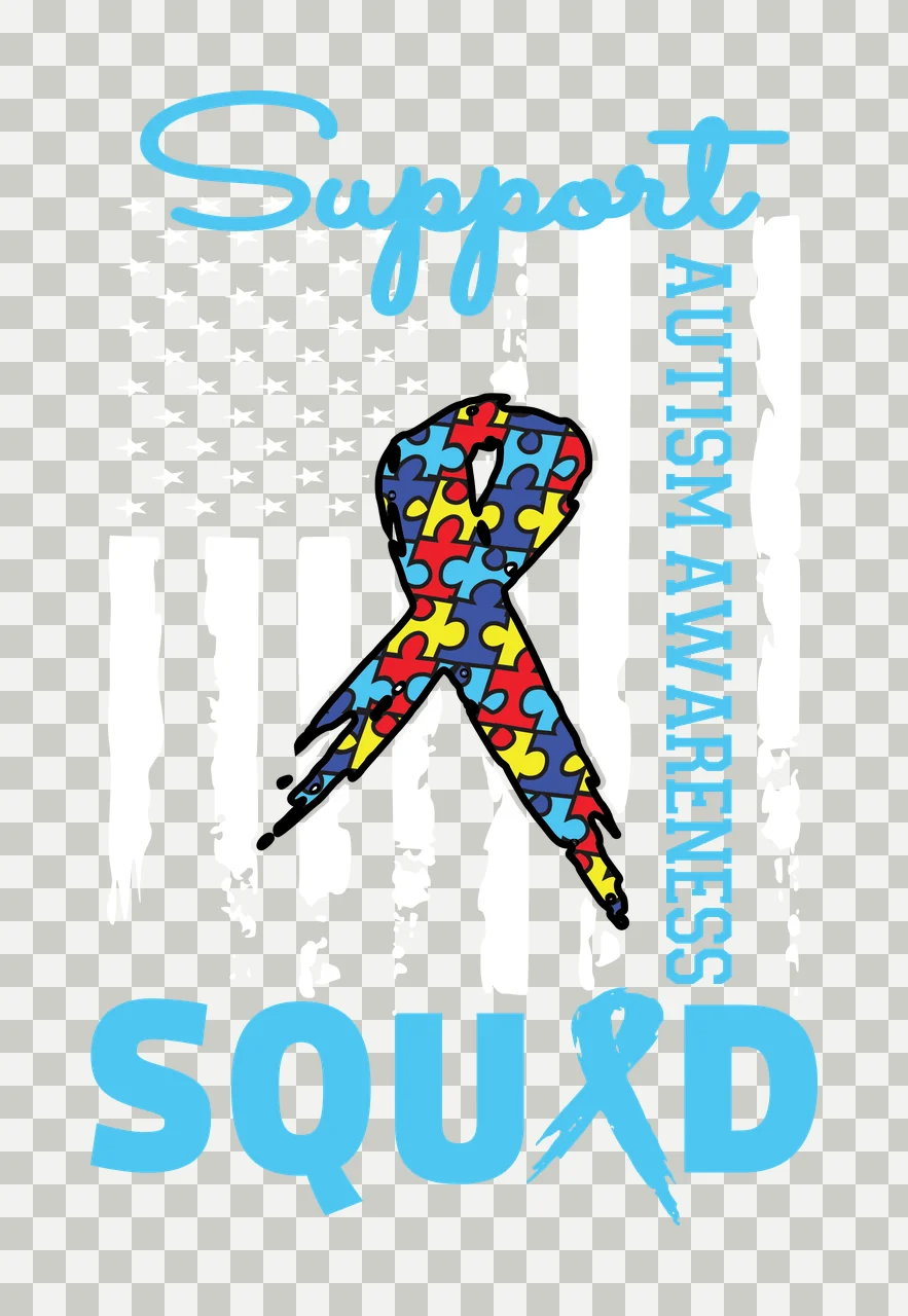 Autism Flag Support Autism Awareness Squad Text Graphic typography transparency and detail preview thumbnail