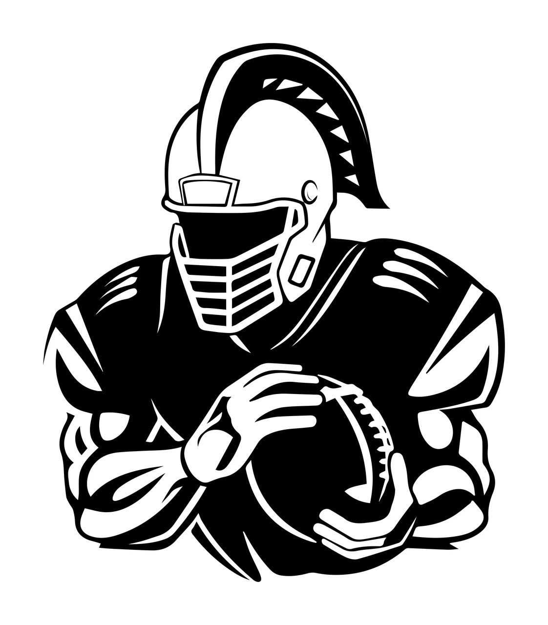 Football Player In Helmet Holding Ball shoulder pads silhouette