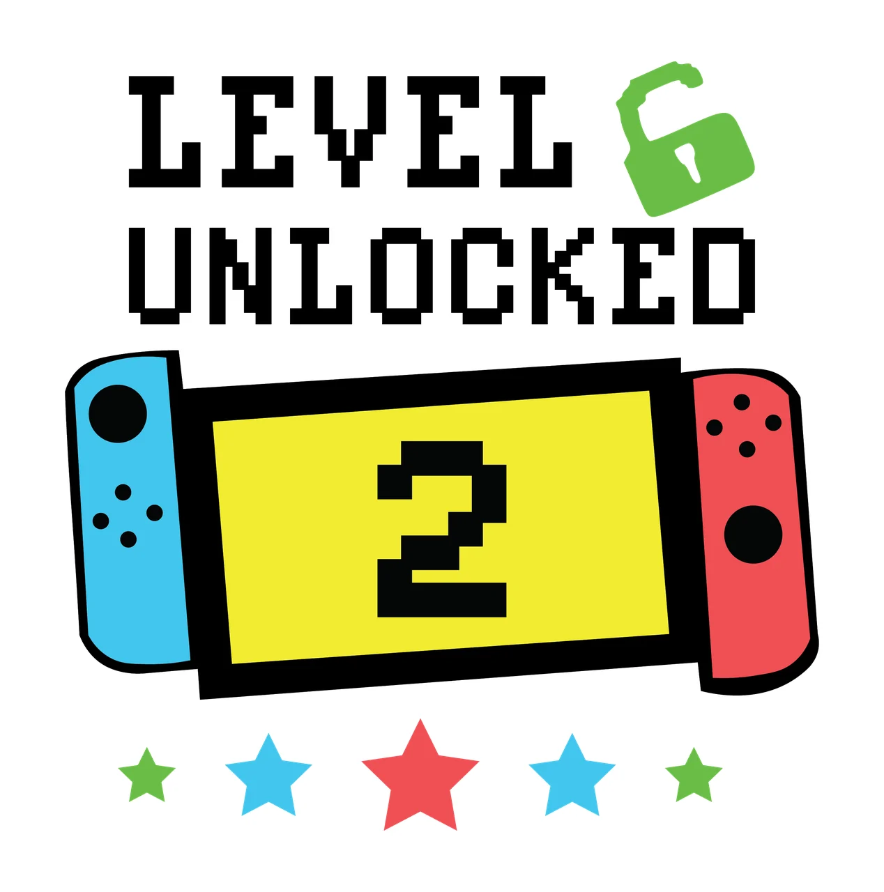 Level Unlocked Text Design With Banner And Five stars padlock