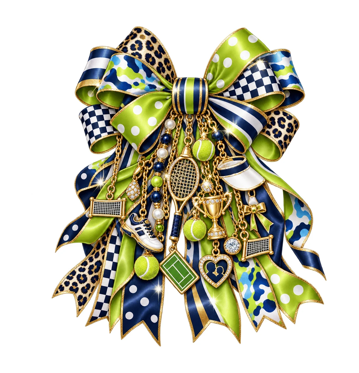 Tennis Mom Bow Charm PNG, Themed Gold Chain Charms, Coquette Ribbon Sublimation Design, Transparent Digital Download