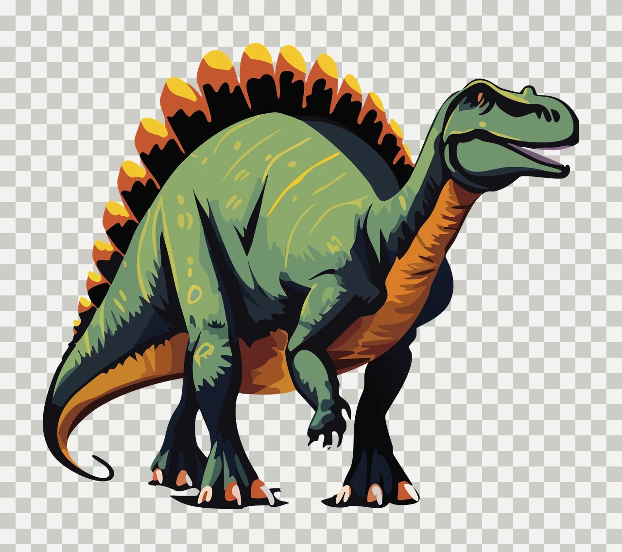 Dinosaur Standing In Side Profile plates tail Silhouette black transparency and detail preview thumbnail