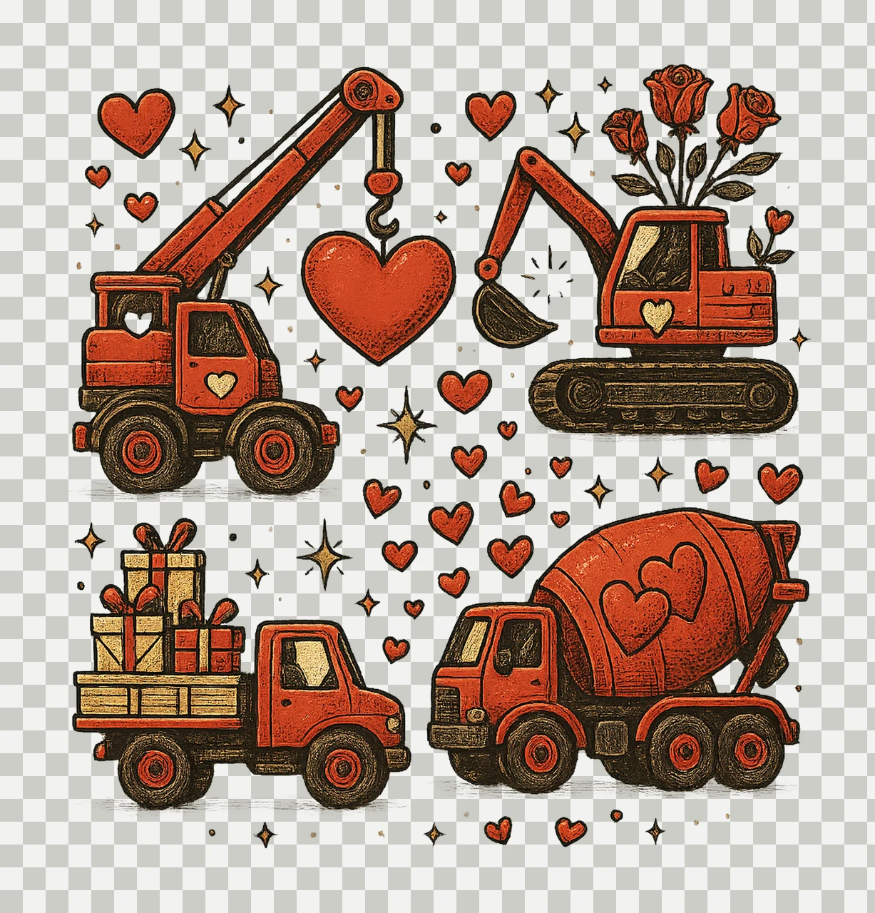 Valentine Construction Trucks Heart Boys Kids Design Cute transparency and detail preview thumbnail