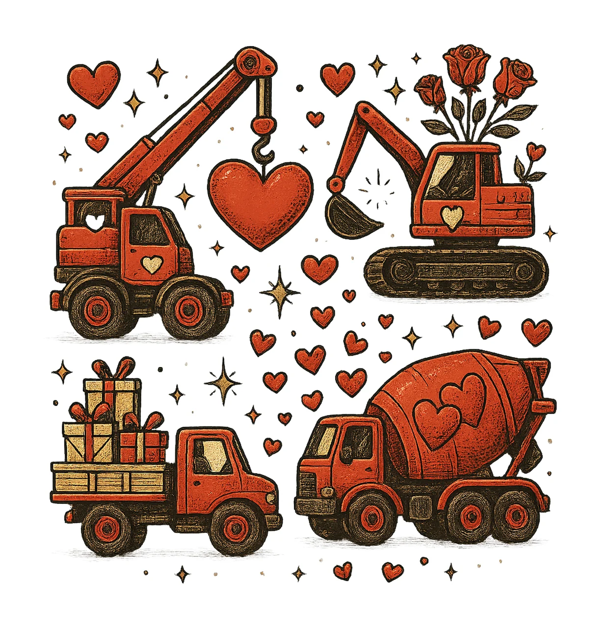 Valentine Construction Trucks Heart Boys Kids Design Cute