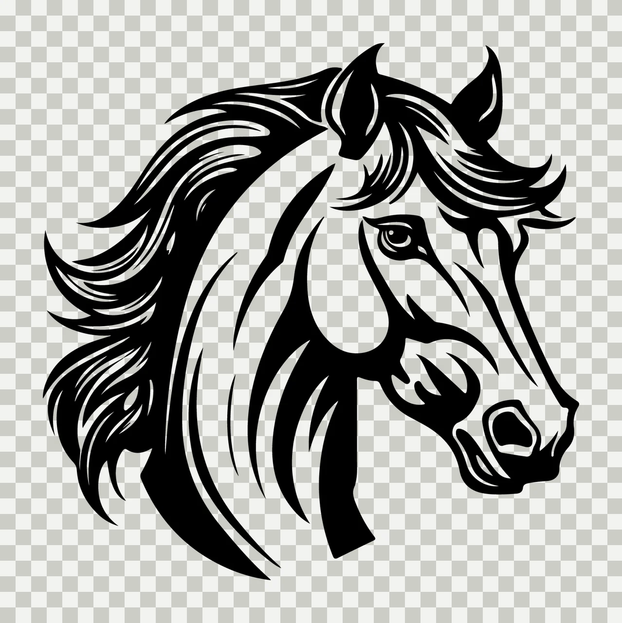 Horse Head Profile Black Silhouette standing white plain animal transparency and detail preview thumbnail
