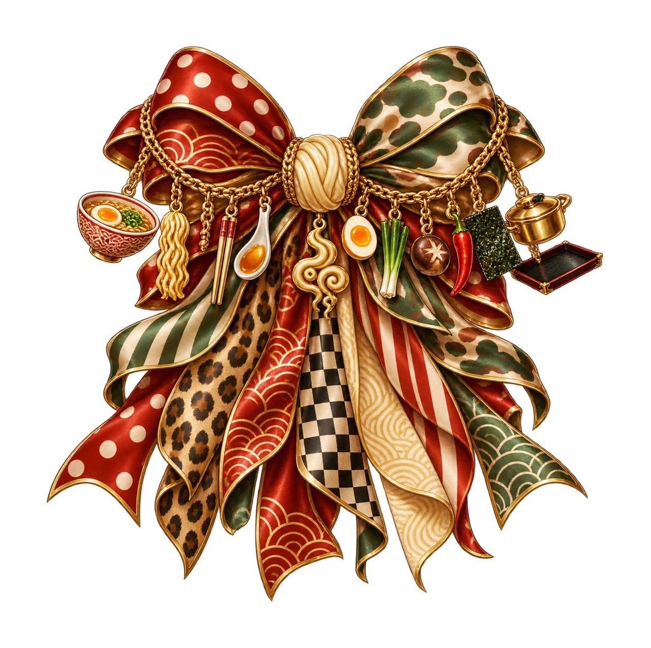 Ramen Lover Bow Charm PNG, Themed Gold Chain Charms, Coquette Ribbon Sublimation Design, Transparent Digital Download