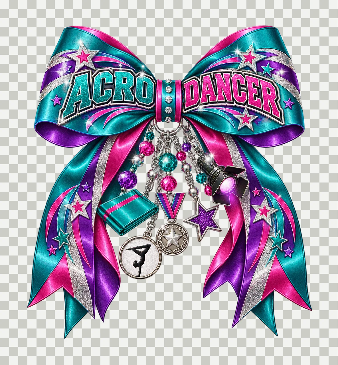 Acro Dancer Bow Charm PNG, Coquette Ribbon Sublimation, Transparent Digital Download transparency and detail preview thumbnail