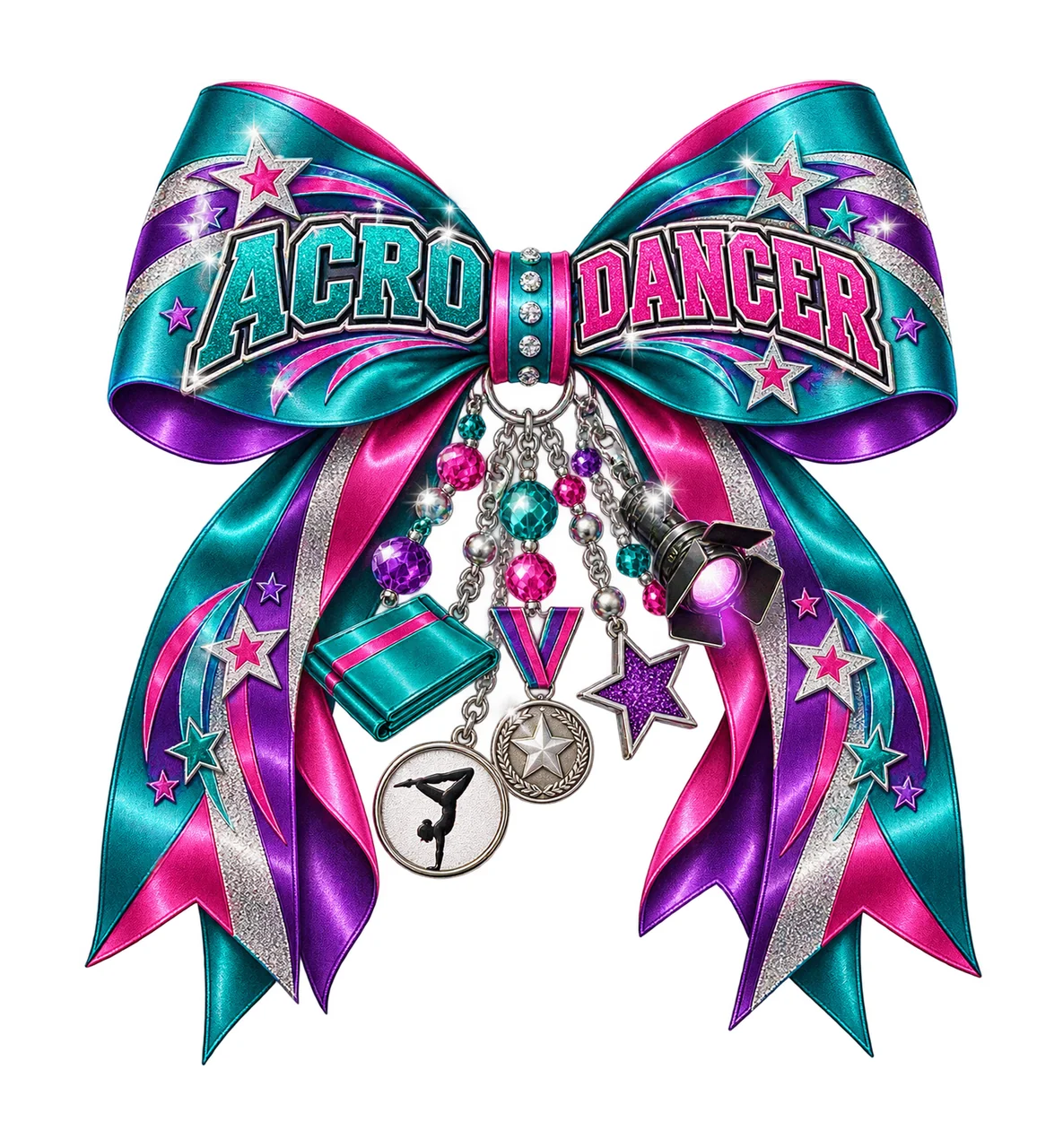Acro Dancer Bow Charm PNG, Coquette Ribbon Sublimation, Transparent Digital Download