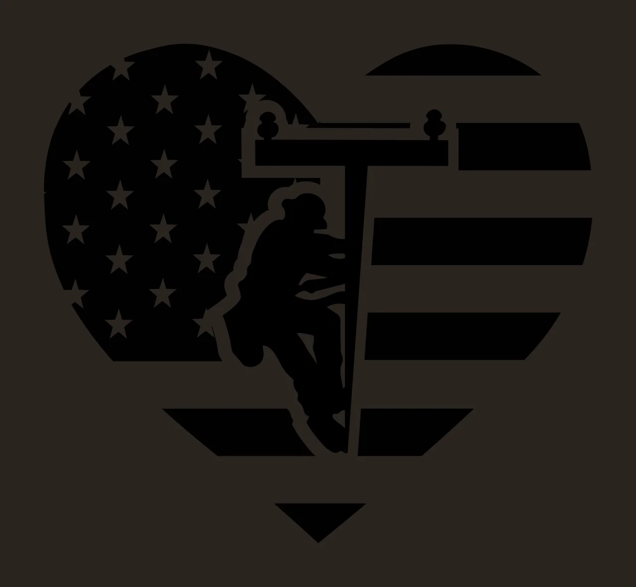 Utility Worker On Pole Inside Heart climbing American flag pattern contrast preview thumbnail