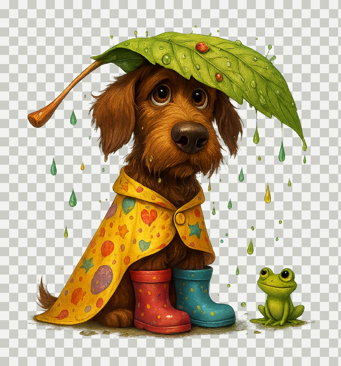 Cute Rainy Day Dog Artwork Quirky Puppy with Umbrella transparency and detail preview thumbnail