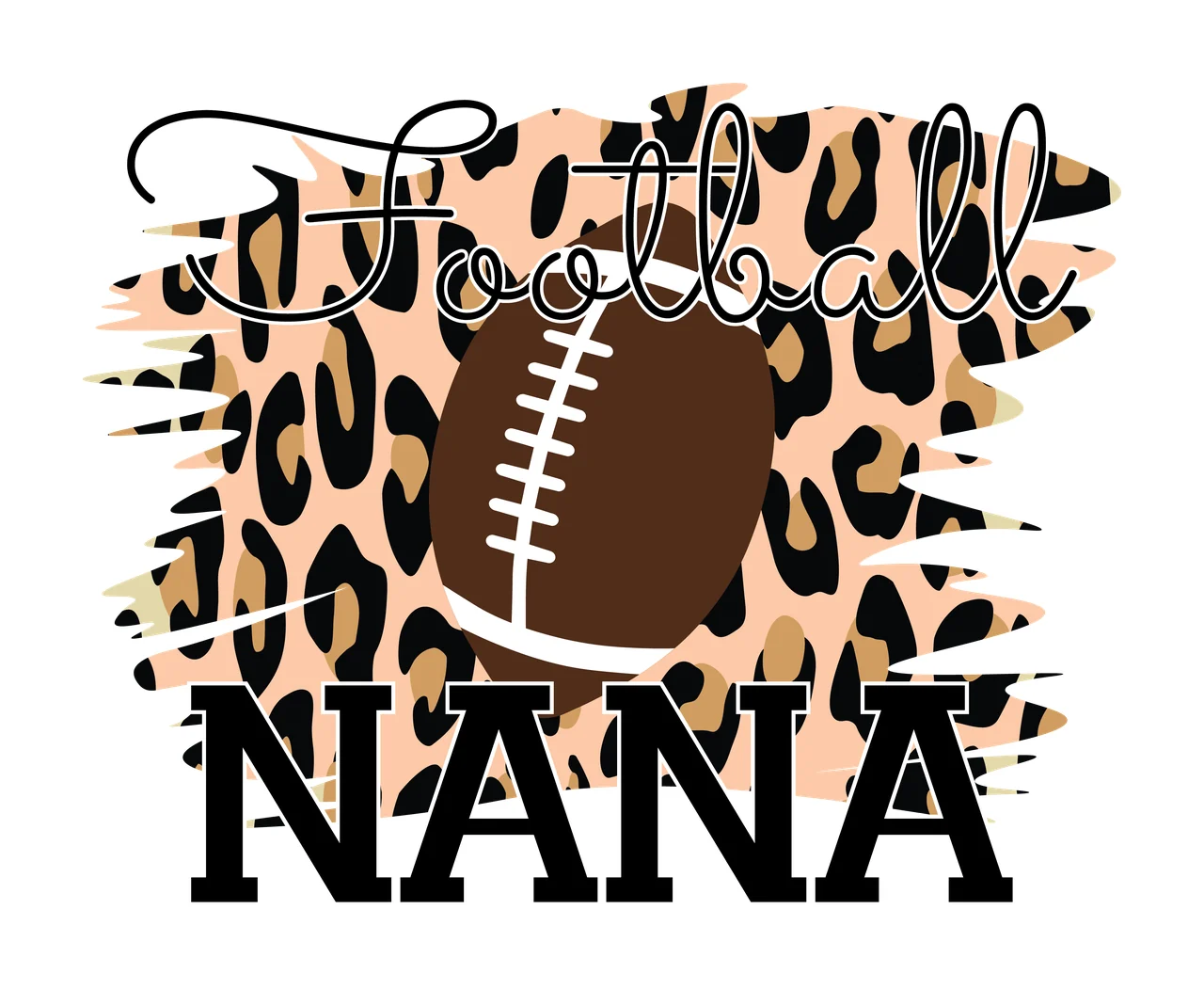 Nana Text Over Leopard Print Brushstroke lettering and silhouette