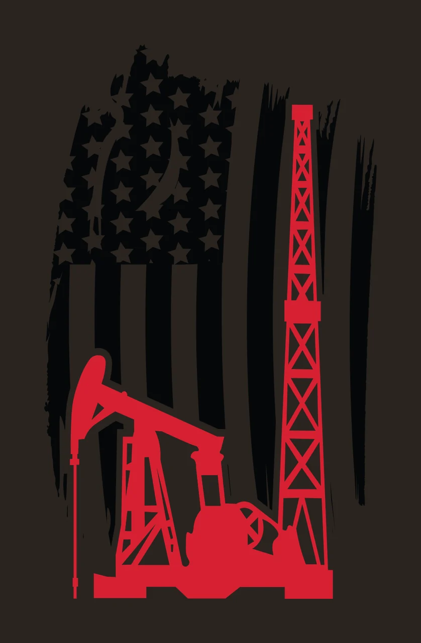 Flag Oil Derrick With Distressed American pump black plain background contrast preview thumbnail
