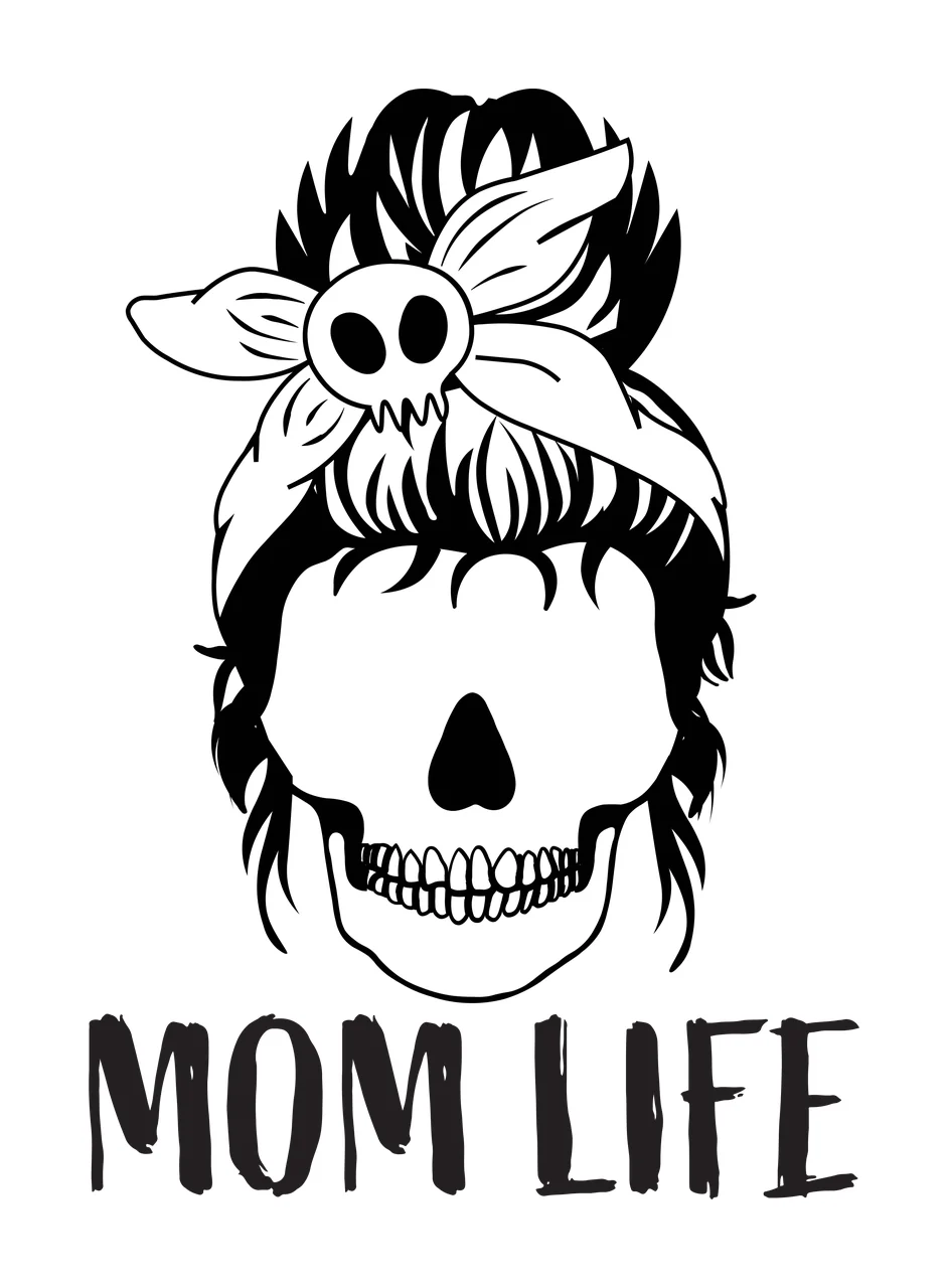 Keychain Mom Life Skull With Messy Bun wearing sunglasses hair tie