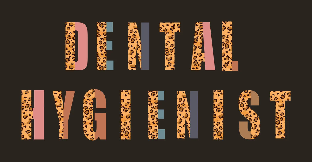 DENTAL HYGIENIST Typography Design with split letters, leopard print and solid colors in tan, black and pink contrast preview thumbnail