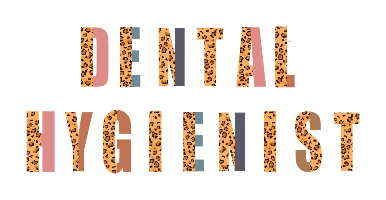 DENTAL HYGIENIST Typography Design with split letters, leopard print and solid colors in tan, black and pink