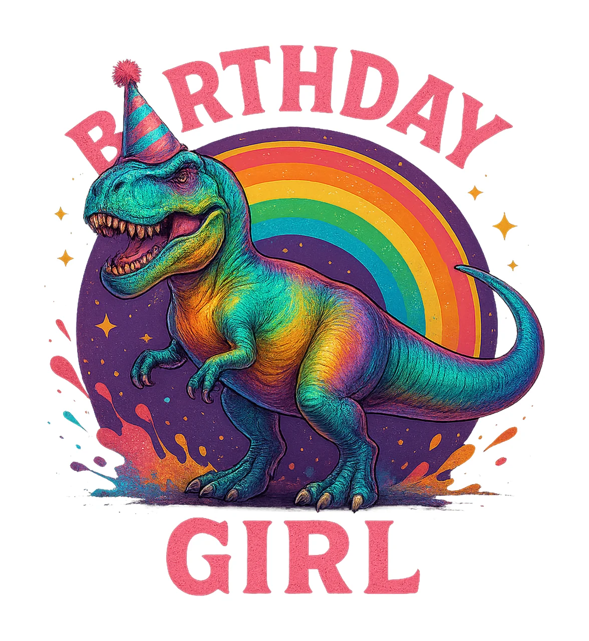 Birthday Girl Rex Dinosaur Sublimation Design Rainbow Dino