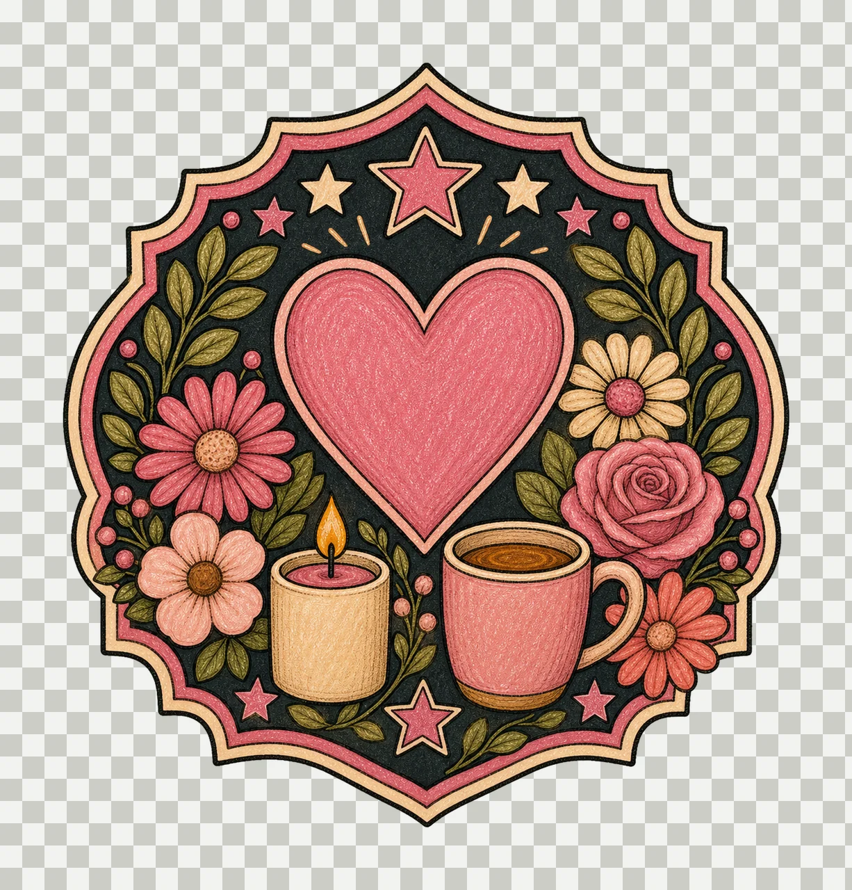 Crest Emblem Framing With Pink Heart And Flowers leaves transparency and detail preview thumbnail