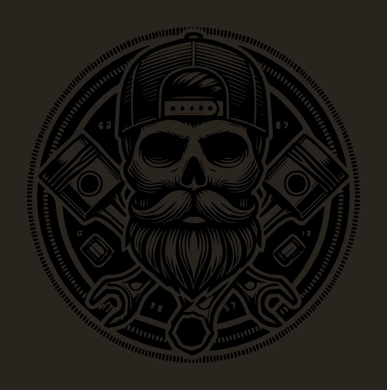 Mechanic Skull With Pistons Wrench Emblem beard cap wrenches contrast preview thumbnail