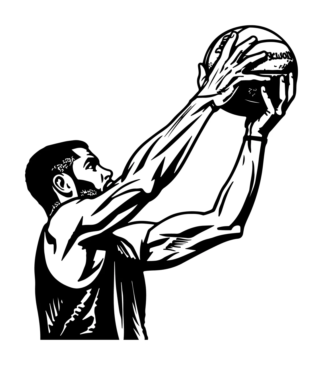 Player Basketball Holding Ball Up silhouette black white plain