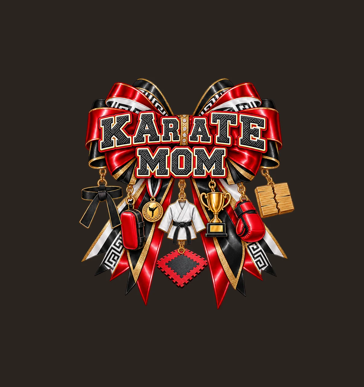 Karate Mom Bow Charm PNG, Patterned Varsity Mom Ribbon Clipart, Transparent Sublimation Digital Download contrast preview thumbnail