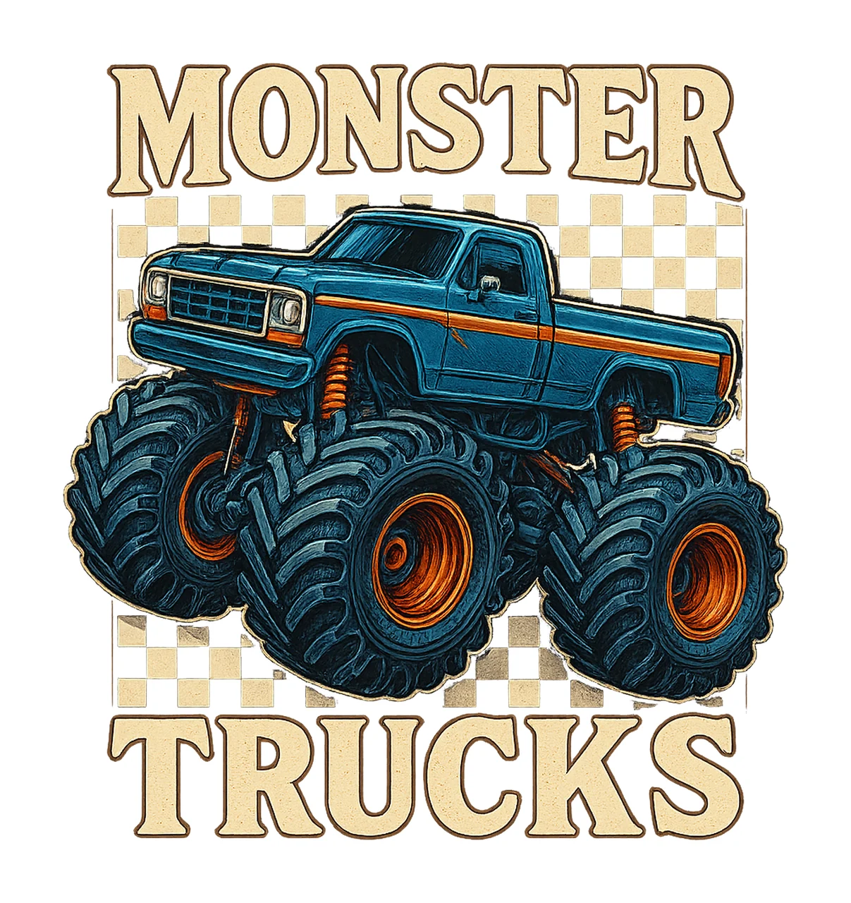 Monster Trucks Cool Blue and Orange Design Racing Car
