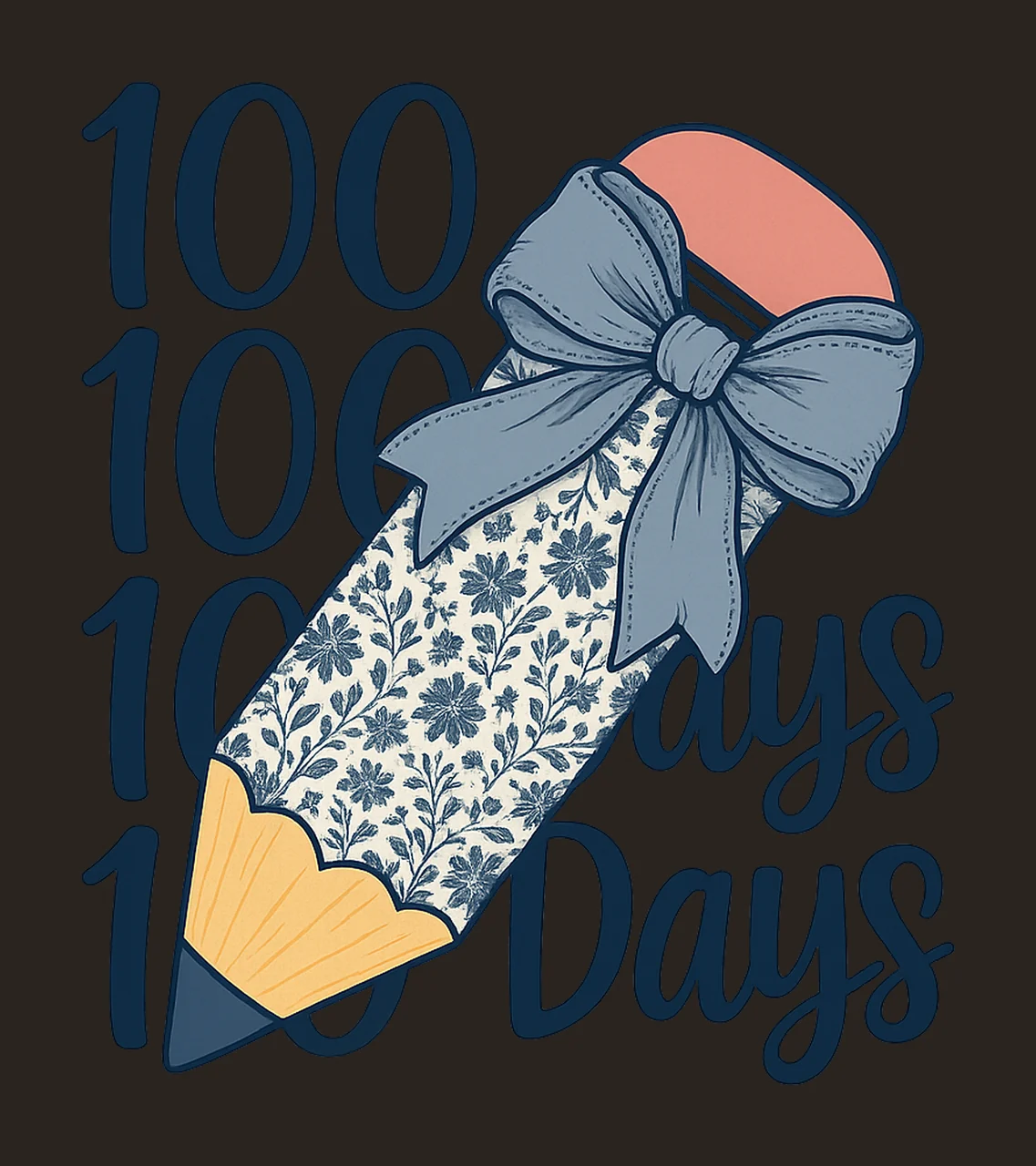 Toile 100 Days of School Coquette Bow Pencil Design 100 Days contrast preview thumbnail