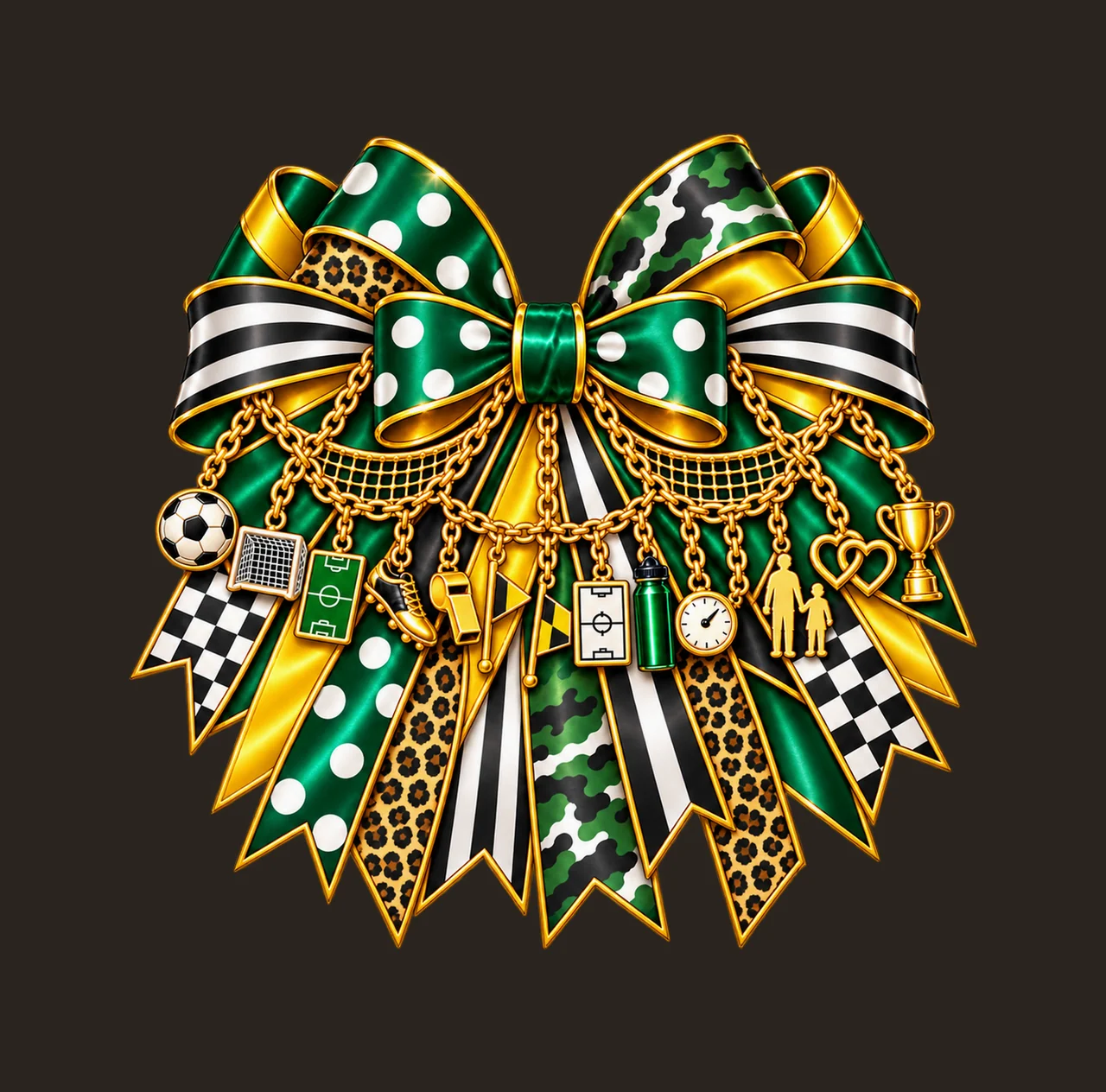 Soccer Dad Bow Charm PNG, Gold Chain Charms, Transparent Sublimation Design, Digital Download contrast preview thumbnail