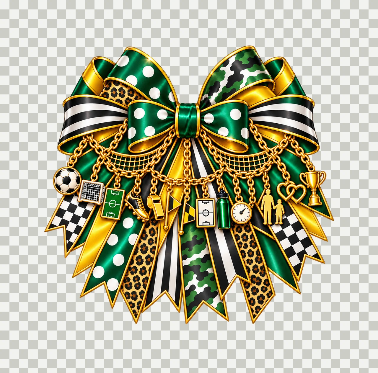 Soccer Dad Bow Charm PNG, Gold Chain Charms, Transparent Sublimation Design, Digital Download transparency and detail preview thumbnail