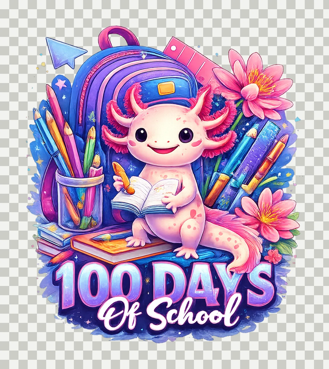 Happy 100 Days Of School Designs Cartoon Character Digital transparency and detail preview thumbnail