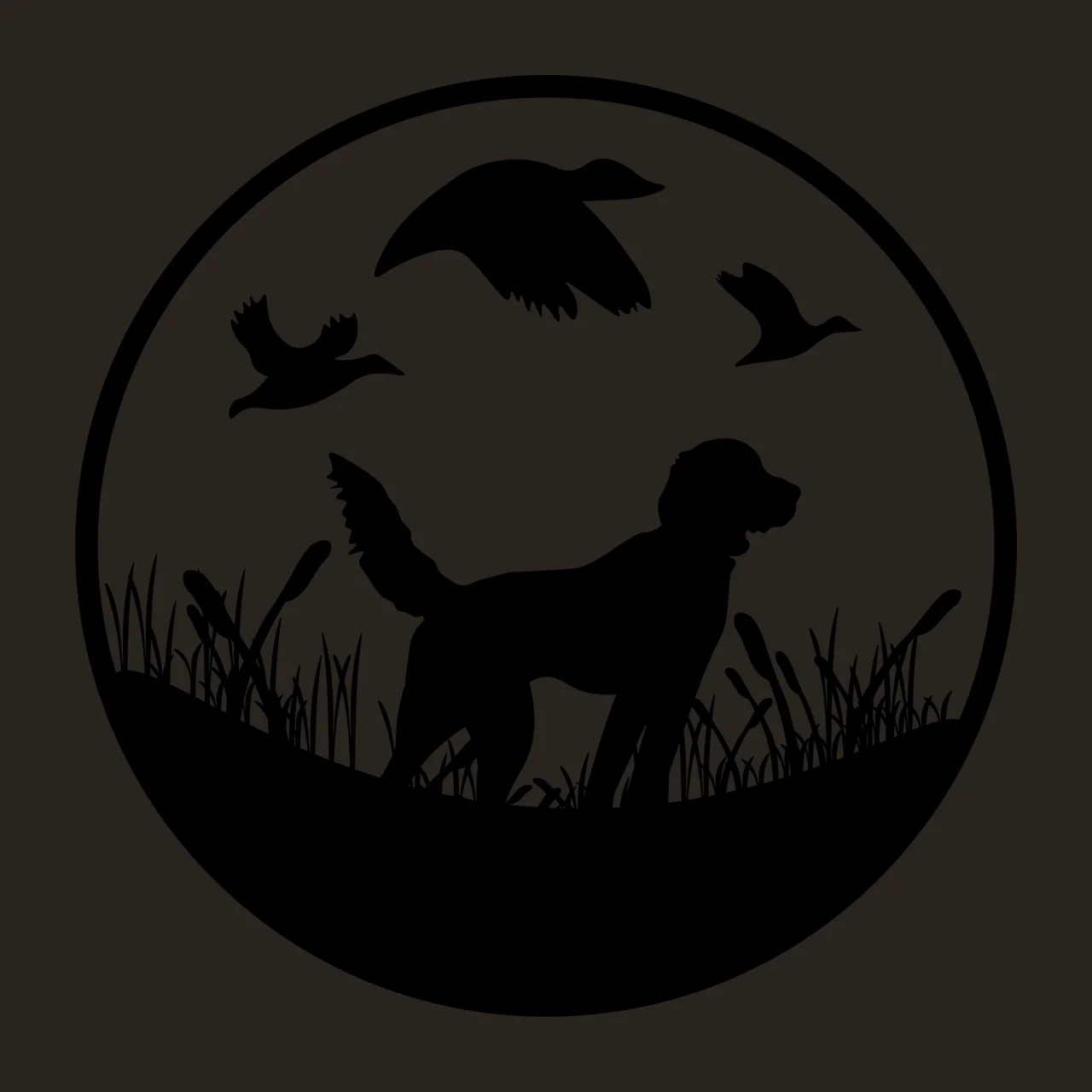 Dog And Flying Ducks Silhouette standing grass circular black contrast preview thumbnail