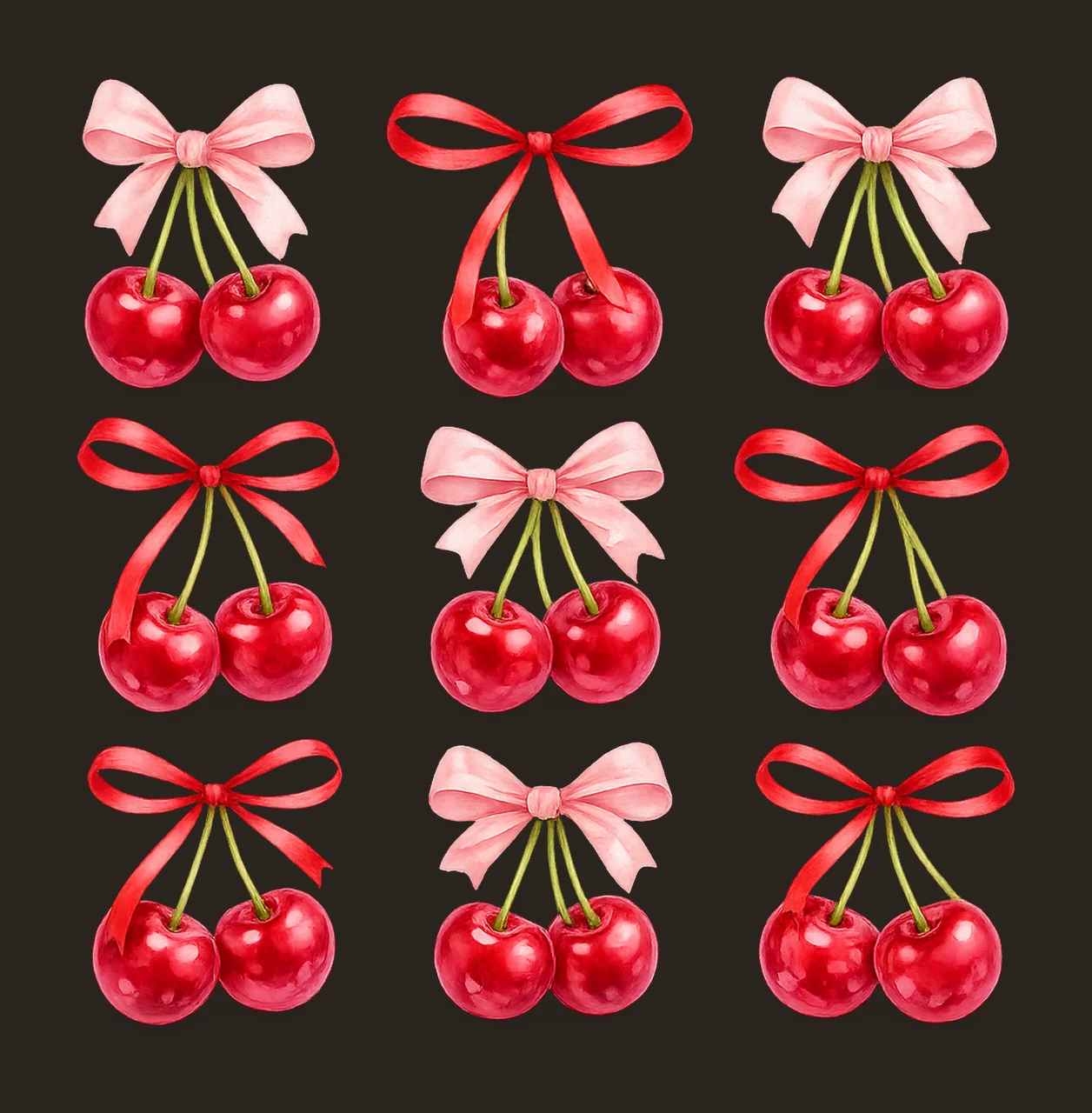 Cherries Coquette Bows Cute Fruit Artwork Bow Sublimation contrast preview thumbnail