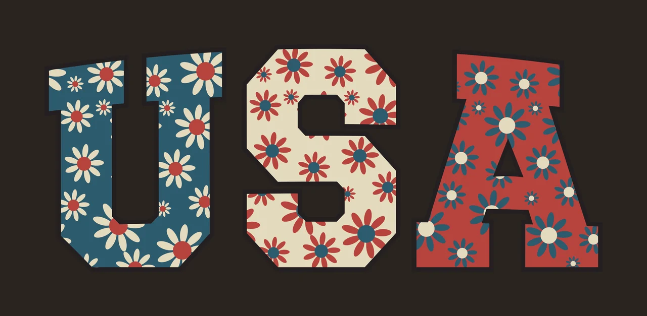 Usa Flower Letters With Pattern Fill flowers black typography contrast preview thumbnail