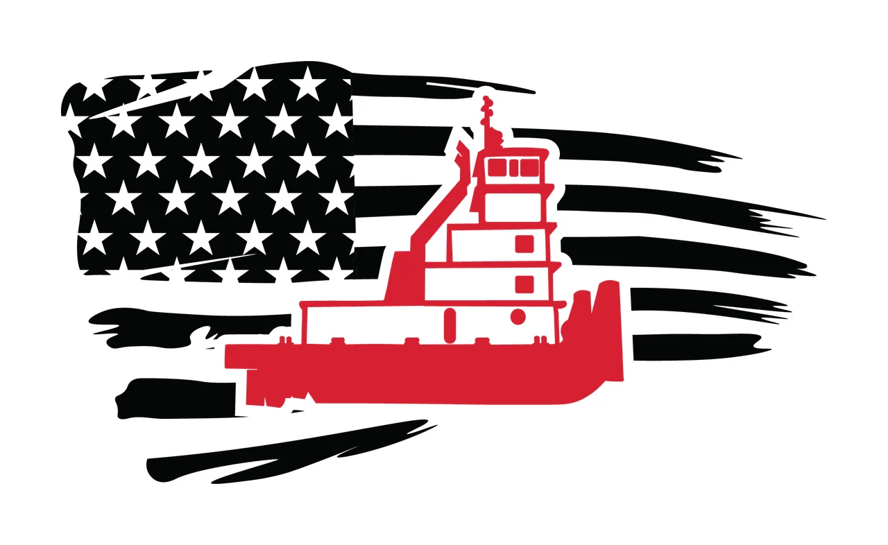 Flag Tugboat Silhouette Over Distressed superimposed stars