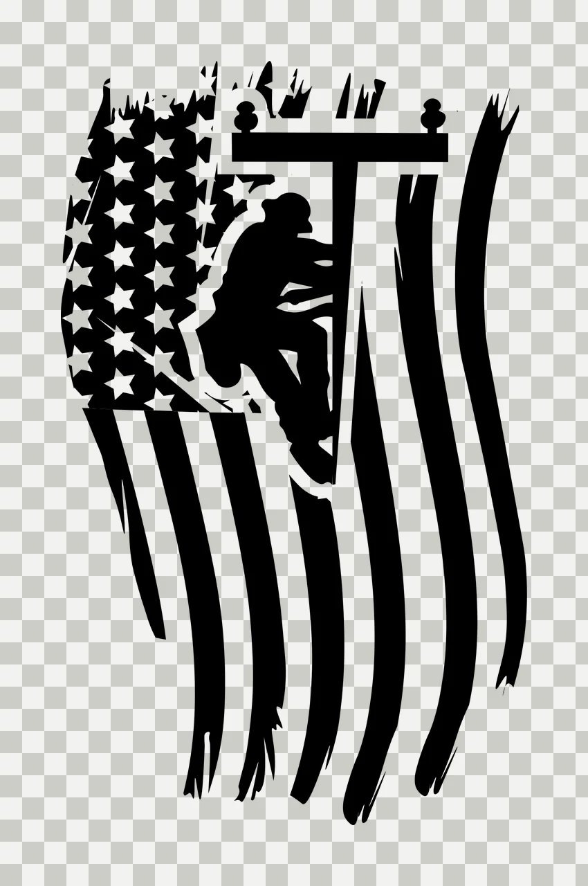 Lineman Silhouette On Striped Flag climbing utility pole black transparency and detail preview thumbnail