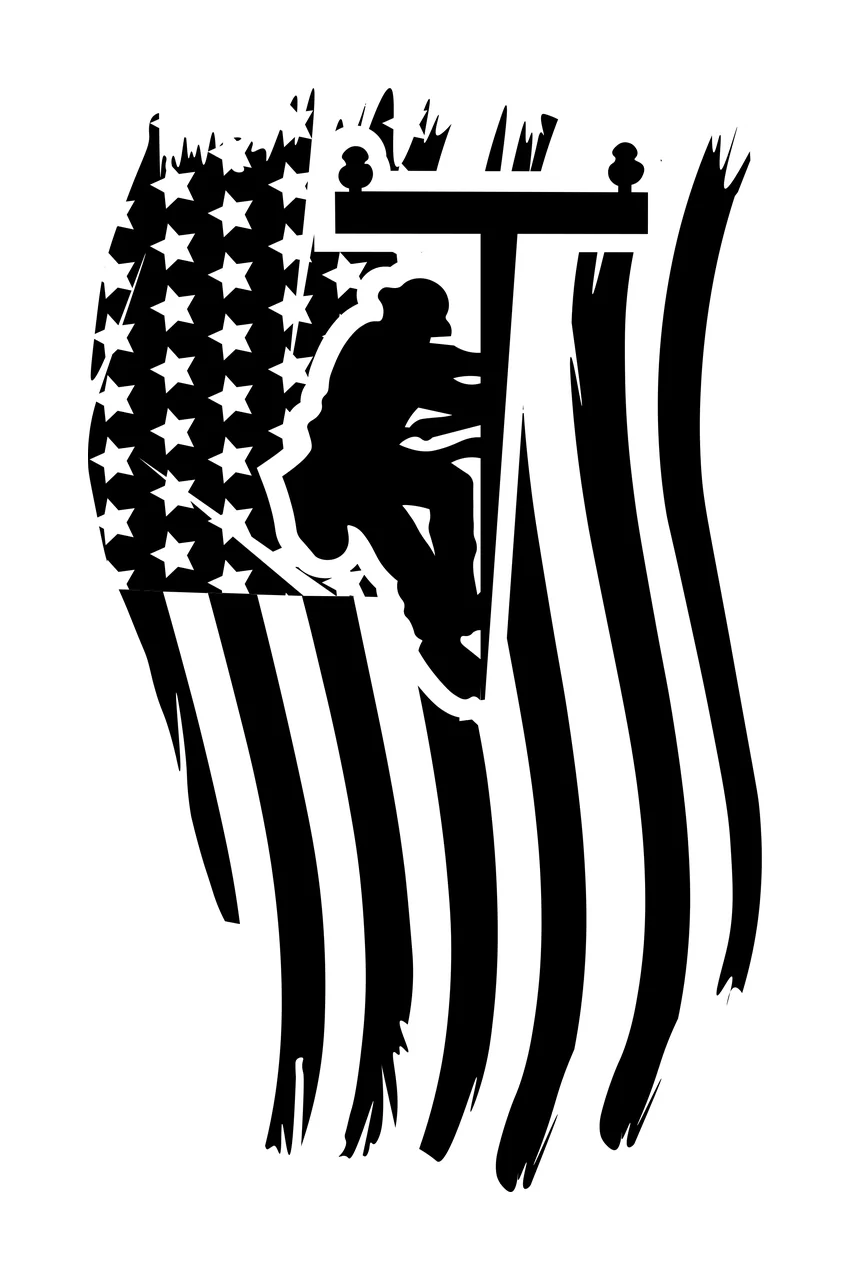 Lineman Silhouette On Striped Flag climbing utility pole black